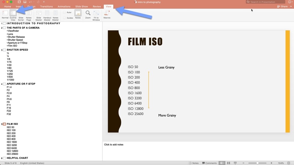 Outline View in PowerPoint